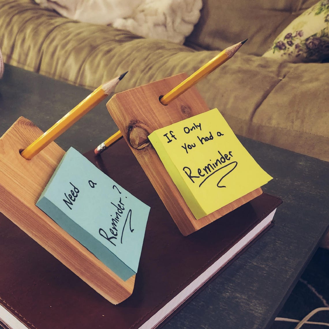 Handmade Wooden Sticky Note Holder With Pencil Prop Stand | Unique Desk ...