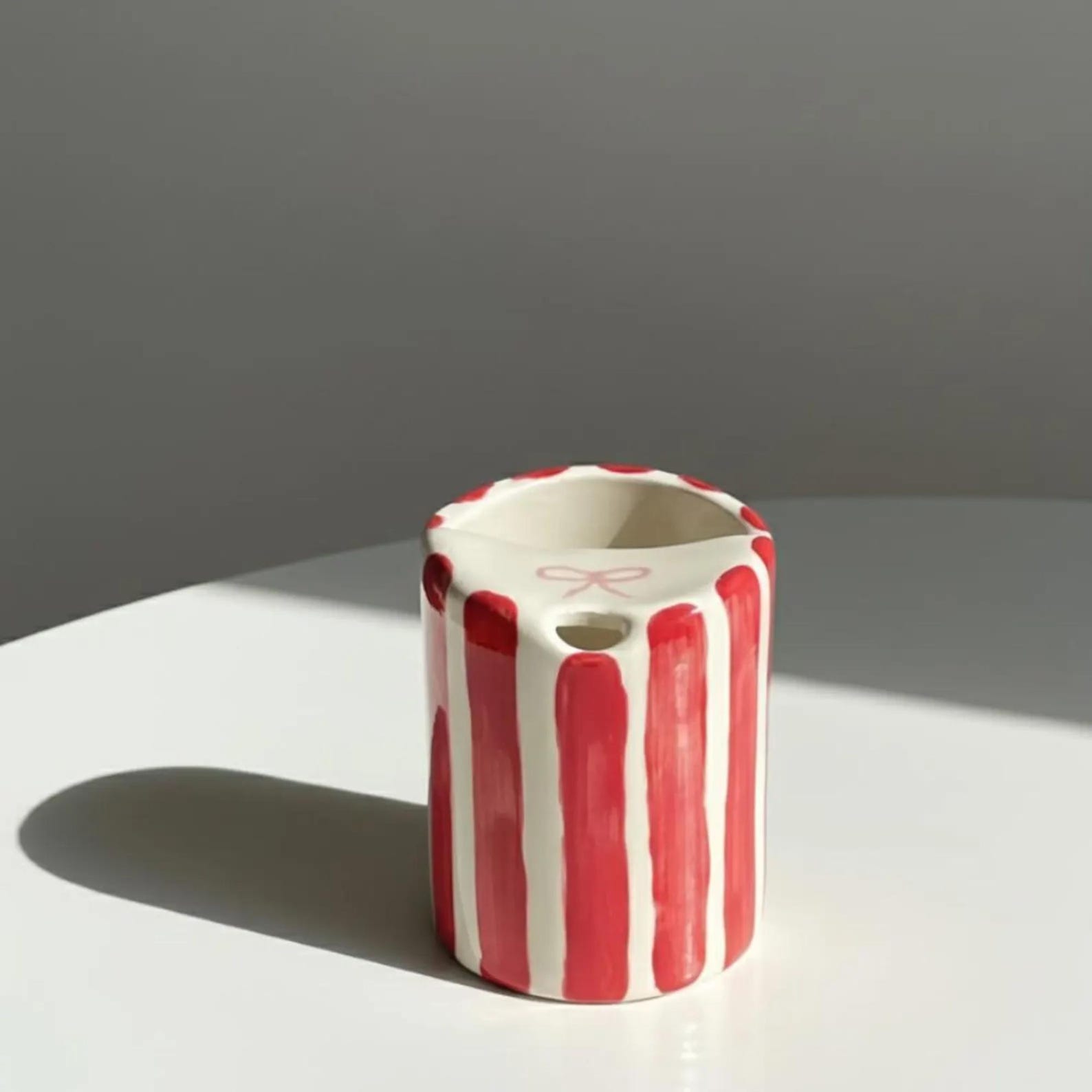 Handmade Striped Ceramic Travel Mug with Lid, Personalized Pottery Coffee Cup - Mug, 4