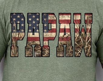 Patriotic Hunting Papaw PNG, American Flag Camo Papaw PNG, Duck Hunting Grandpa Shirt Design, Fathers Day 4th of July Sublimation PNG