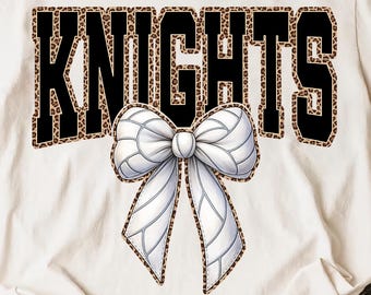 Knights Volleyball PNG, Volleyball Bow Leopard Mascot Shirt Design, Game Day Team Shirt, School Spirit Sublimation PNG