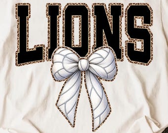 Lions Volleyball PNG, Volleyball Bow Leopard Mascot Shirt Design, Game Day Team Shirt, School Spirit Sublimation PNG