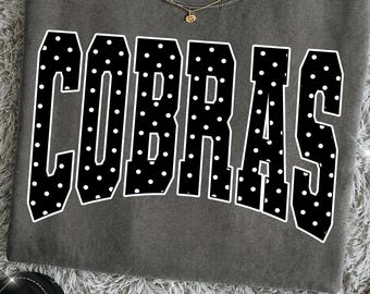 Cobras PNG, Polka Dot Cobras Mascot PNG, Varsity School Spirit Game Day Shirt Design, Team Spirit Sublimation PNG