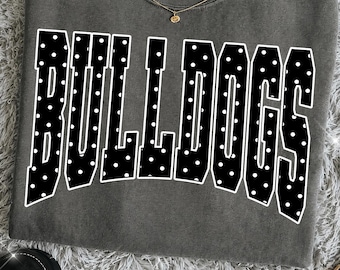 Bulldogs PNG, prickig Bulldogs maskot PNG, Varsity School Spirit Match Day-tröjadesign, laganda sublimering PNG