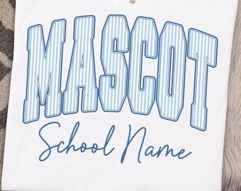 Custom Mascot Name & School Name PNG, Striped Varsity School Mascot Shirt Design, Team Mascot School Spirit Digital Download