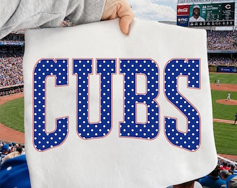 Cubs PNG, Cubs Mascot PNG, Polka Dot Varsity Cubs Shirt Design, School Spirit Game Day Sublimation PNG