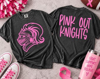 Pink Out Knights PNG, Knights Mascot PNG, Breast Cancer Awareness Front Back Design, School Spirit Game Day, Pink Ribbon Sublimation PNG