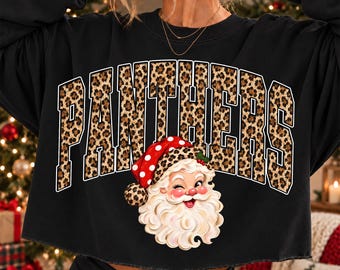 Panthers Christmas PNG, Santa Panthers Mascot PNG, Leopard Panthers PNG, Varsity School Spirit Shirt Design, Holiday Sublimation Png