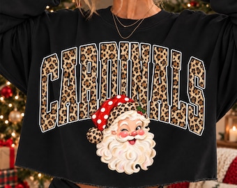 Cardinals Christmas PNG, Santa Cardinals Mascot PNG, Leopard Cardinals PNG, Varsity School Spirit Shirt Design, Holiday Sublimation Png