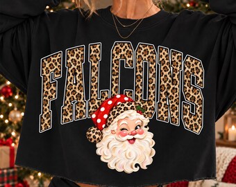 Falcons Christmas PNG, Santa Falcons Mascot PNG, Leopard Falcons PNG, Varsity School Spirit Shirt Design, Holiday Sublimation Png