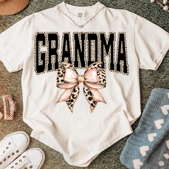 Grandma Leopard Bow PNG, Coquette Grandma Shirt Design, Girly Varsity Grandma Sublimation File, Leopard Grandma Design, Mothers Day PNG