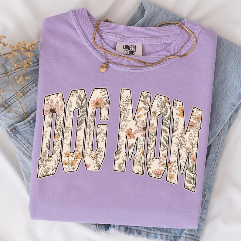 Dog Mom PNG, Floral Wildflower Dog Mom Shirt Design, Moederdagcadeau, Boho Varsity Dog Lover Graphic, Sublimatiebestand, Instant Download afbeelding 4