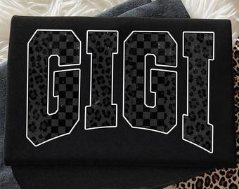ジジ PNG、黒ヒョウ柄チェック柄ジジ PNG、バーシティ ジジ シャツ デザイン、ダメージ加工おばあちゃん昇華プリント PNG