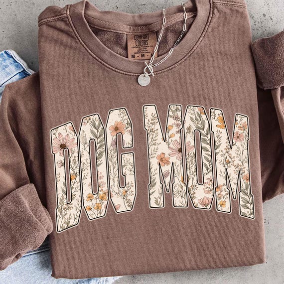 Dog Mom PNG, Floral Wildflower Dog Mom Shirt Design, Mothers Day Gift, Boho Varsity Dog Lover Graphic, Sublimation File, Instant Download