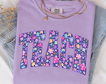 Teach PNG Floral Spring Teach Shirt Design, Teacher Appreciation Gift, Retro Flower Teach Sublimation, Back To School PNG