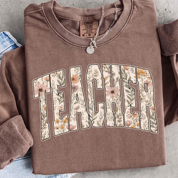 Teacher PNG Floral Wildflower Teacher Shirt Design, Floral Teacher PNG, Retro Boho Teacher Gift, Teacher Appreciation, Sublimation Design