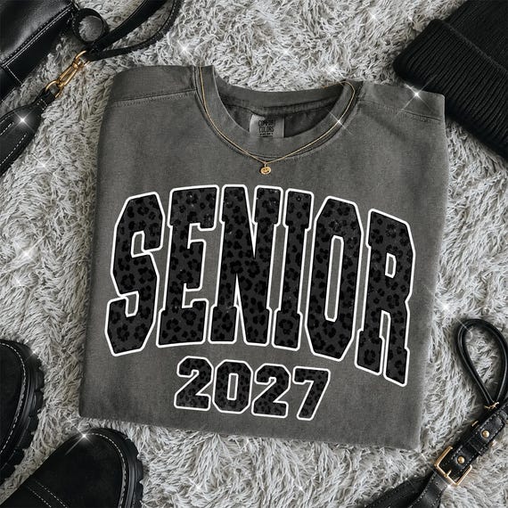 Senior 2027 PNG, Black Leopard Senior 2027 PNG, Class of 2027 Graduation Shirt Design, Senior Year Sublimation PNG