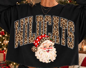 Wildcats Christmas PNG, Santa Wildcats Mascot PNG, Leopard Wildcats PNG, Varsity School Spirit Shirt Design, Holiday Sublimation Png