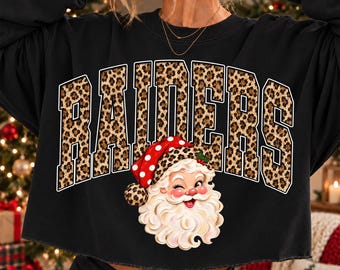 Raiders Christmas PNG, Santa Raiders Mascot PNG, Leopard Raiders PNG, Varsity School Spirit Shirt Design, Holiday Sublimation Png