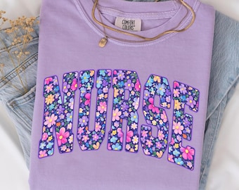 Nurse PNG Floral Spring Nurse Shirt Design, Nurse Appreciation Gift, Flower Nurse Sublimation, Instant Download