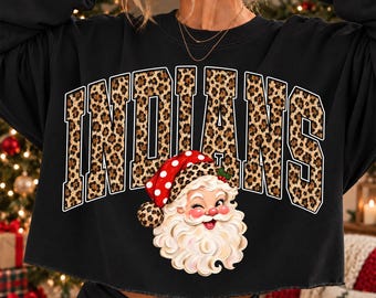 Indians Christmas PNG, Santa Indians Mascot PNG, Leopard Indians PNG, Varsity School Spirit Shirt Design, Holiday Sublimation Png