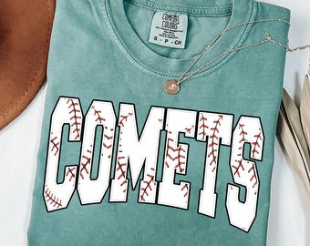 Camiseta de béisbol Comets PNG, diseño de camiseta de equipo de béisbol, sublimación de la mascota de los Varsity Comets PNG, camiseta para el día del partido con espíritu escolar