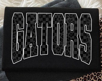 Gators PNG, svartrutig leopardgators maskot PNG, Varsity Team Spirit-tröjadesign, skolandan matchdag sublimering PNG