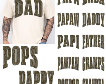 Kamouflage pappapaket PNG, fars dag-släktnamnspaket, pappa morfar pappa-tröjadesign, jaktkamouflage sublimering PNG
