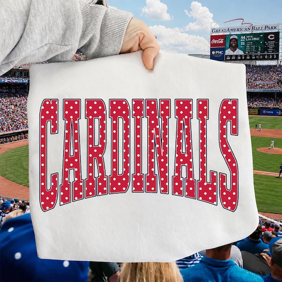 Cardinals PNG, Cardinals Mascot PNG, Polka Dot Varsity Cardinals Shirt Design, School Spirit Game Day Sublimation PNG