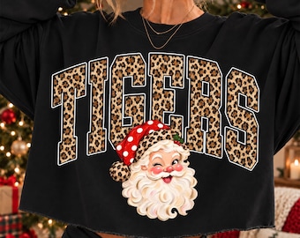 Tigers Christmas PNG, Santa Tigers Mascot PNG, Leopard Tigers PNG, Varsity School Spirit Shirt Design, Holiday Sublimation Png