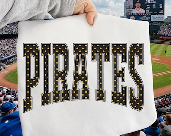 Pirates PNG, Pirates Mascot PNG, Polka Dot Varsity Pirates Shirt Design, School Spirit Game Day Sublimation PNG