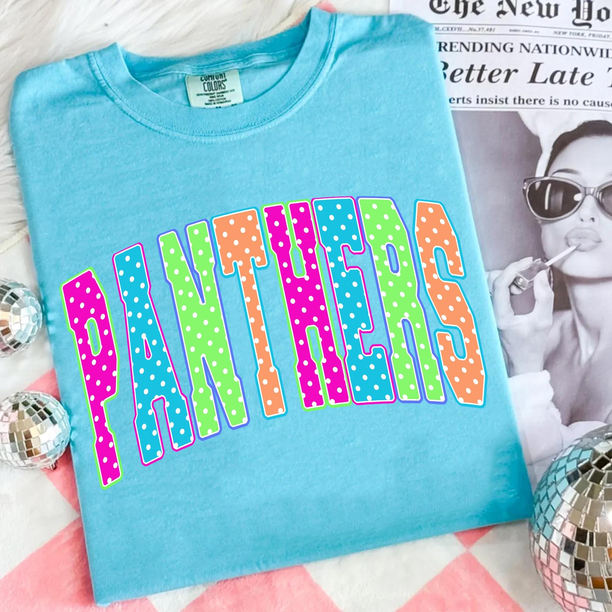 Panthers PNG, Neon Polka Dot Panthers Mascot, Varsity Team Style ...