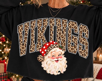 Vikings Christmas PNG, Santa Vikings Mascot PNG, Leopard Vikings PNG, Varsity School Spirit Shirt Design, Holiday Sublimation Png