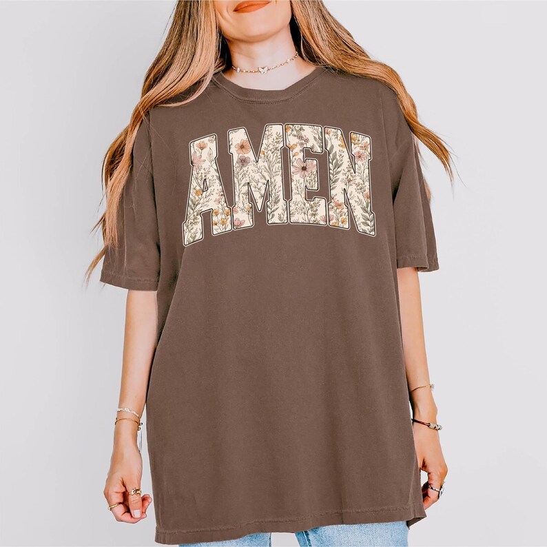 Amen PNG Floral Wildflower Christian Shirt Design, Faith Based Gift, Floral Amen PNG, Religious Sublimation Design image 2