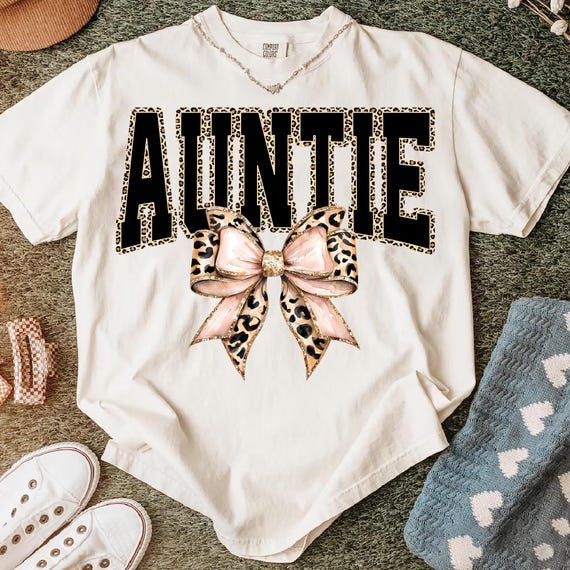 Auntie Leopard Bow PNG, Coquette Auntie Shirt Design, Cheetah Print Auntie PNG, Sublimation PNG, Digital Download