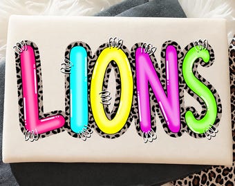 Lejon PNG, färgglad leopardlejonmaskot PNG, skolandan matchdagströjadesign, laganda sublimering PNG
