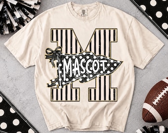 Custom School Initial PNG, Personalized Mascot Team Name PNG, Striped Varsity Letter Polka Dot Pennant, School Spirit Sublimation PNG