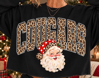 Cougars Christmas PNG, Santa Cougars Mascot PNG, Leopard Cougars PNG, Varsity School Spirit Shirt Design, Holiday Sublimation Png