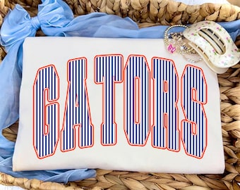 Gators PNG, Orange Blå Randig Gators Maskot PNG, Varsity School Spirit T-shirt Design, Laganda, Matchdagssporter Sublimering PNG