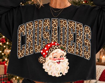 Crusaders Christmas PNG, Santa Crusaders Mascot PNG, Leopard Crusaders PNG, Varsity School Spirit Shirt Design, Holiday Sublimation Png