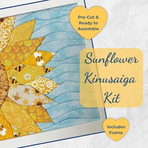 Sunflower Kinusaiga Kit | DIY Fabric Art Kit | Pre-Cut Foam Board | Includes Frame & Instructions | Beginner Friendly