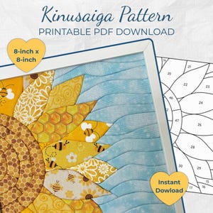 Patrón de girasol Kinusaiga en PDF / Plantilla imprimible para arte textil sin costuras / Descarga digital / Manualidad de mosaico textil