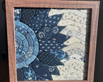 Custom Flower Wall Art | Choose Your Colors | Handmade Kinusaiga Fabric Mosaic | Personalized Framed Floral Decor