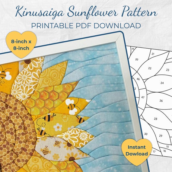 Sunflower Kinusaiga Pattern PDF | Printable No-Sew Fabric Art Template | Digital Download | Fabric Mosaic Craft