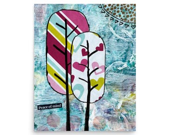 Peace of Mind Mixed Media Art Print, 8x10, Inspirational Home Decor, Mindful Living Artwork