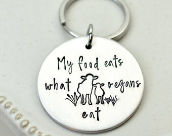 My Food Eats What Vegans Eat - Carnivore Keychain - Keto Gift - Meat Eater - Handstamped Keychain - Butcher Gift - Carnivore Gifts - Rancher