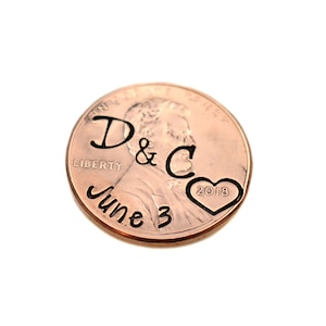 Lucky Wedding Penny - Hand Stamped Penny - Handstamped Gift - Personalized Penny - Penny For Her Shoe - Wedding Gift - Gift For The Bride