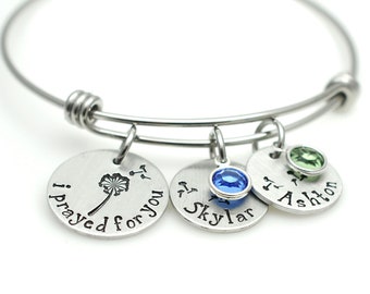 I Prayed For You Bangle - Mothers Day Jewelry - New Mom Gift - Infertility Jewelry - Hand Stamped Bracelet - Dandelion Charm Bracelet