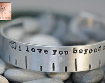 Hand Stamped Bracelet -  I Love You Beyond Measure - Ruler - Custom - Personalized Cuff