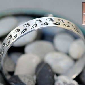 Personalized Hand Stamped Bracelet Walk This Way Footprints Aluminum Cuff Custom image 4