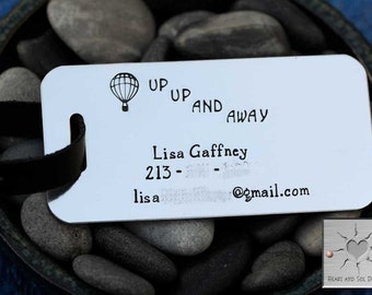 Personalized Luggage Tag - Hand Stamped - Up, Up, And Away - Hot Air Balloon - Custom